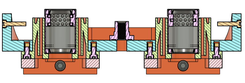 Compliant coupling section view with linear bearings